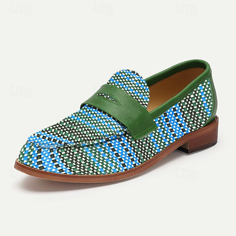 Men's Green Nylon Woven Beaded Buckle Loafers - Unique Casual Footwear3