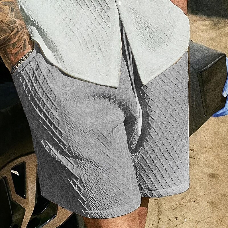 Men's Summer Shorts Beach Shorts Pocket Drawstring Elastic Waist Plain Comfort Breathable Short Outdoor Vacation Sport Tattoo White Red3