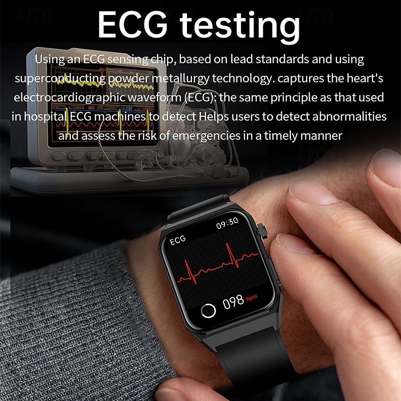 E500 Smart Watch 1.92 inch Smartwatch Fitness Running Watch Bluetooth ECG+PPG Temperature Monitoring Pedometer Compatible with Android iOS Women Men Long Standby Waterproof IP673