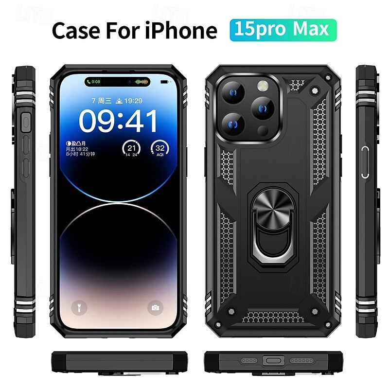 Phone Case For iPhone 17 Pro Max 17 Air 16 15 14 Pro Max Plus 13 12 11 Pro Max Back Cover Ring Holder Magnetic Shockproof Retro TPU PC