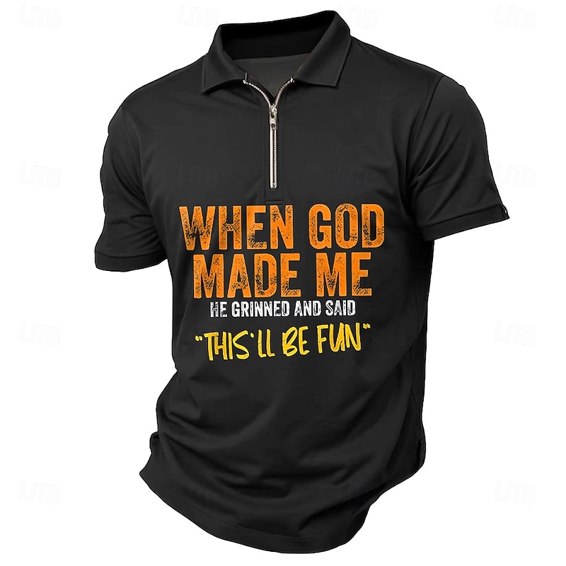 Men's Text Zip Polo Shirts Short Sleeve Polo Shirts Collared Shirts Casual Outdoor Athleisure 3D Print Summer Black Dark Green Dark Blue2