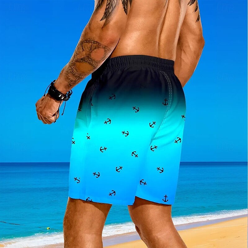Men's Nautical Anchor Gradient Color Board Shorts Swimming Trunks Summer Shorts Mid Waist Streetwear Hawaiian Beach Vacation Wear Side Pockets Mesh Lining Elastic Drawstring Waist Designer Clothing4