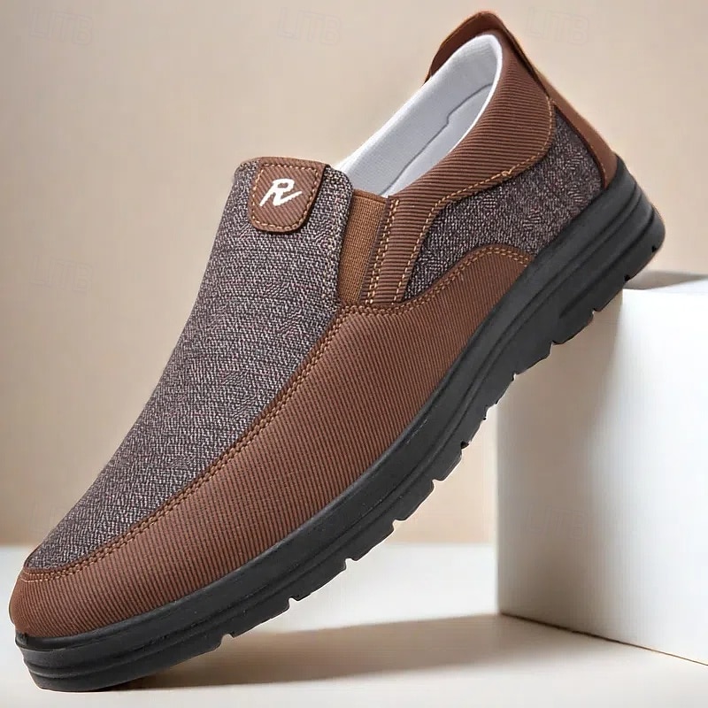 Men's Brown Casual Slip-On Shoes with Textured Fabric, Comfortable and Stylish for Daily Wear and Office Use