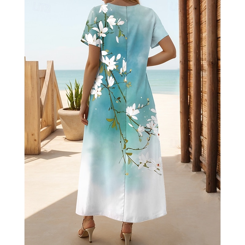 Women's Maxi Dress Casual Dress T Shirt Dress Tee Dress Sundress Hawaiian Date Regular Fit Floral Short Sleeve Crew Neck Black White Purple Orange Summer2