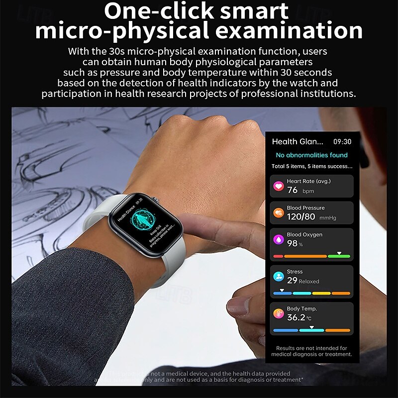 iMosi ET587 Smart Watch 1.96 inch Smartwatch Fitness Running Watch Bluetooth ECG+PPG Temperature Monitoring Pedometer Compatible with Android iOS Women Men Hands-Free Calls Waterproof Media Control4