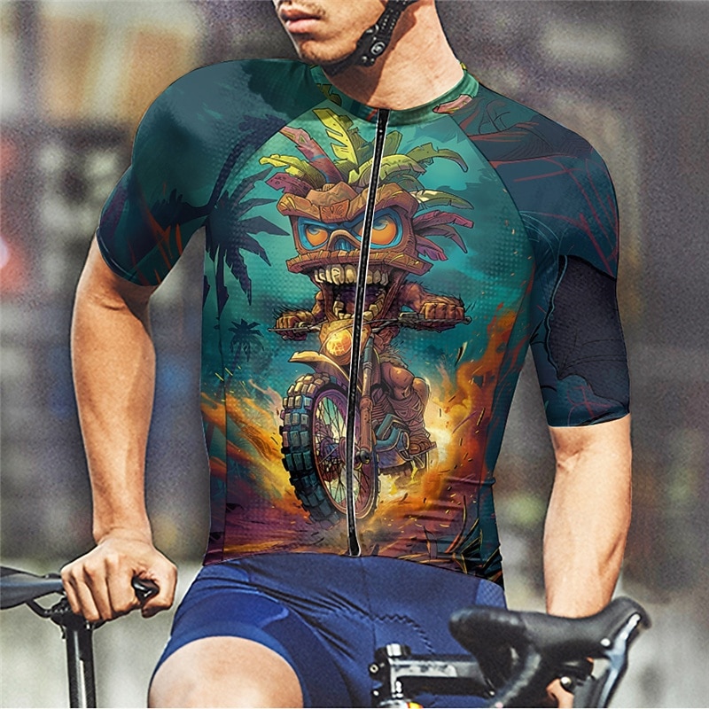 Men's Cycling Jersey Graphic Short Sleeve Bike Tee Tshirt Jersey with 3 Rear Pockets Mountain Bike MTB Quick Dry Anatomic Design Wicking Breathable Sports Blue Dark Green Green Clothing Apparel2