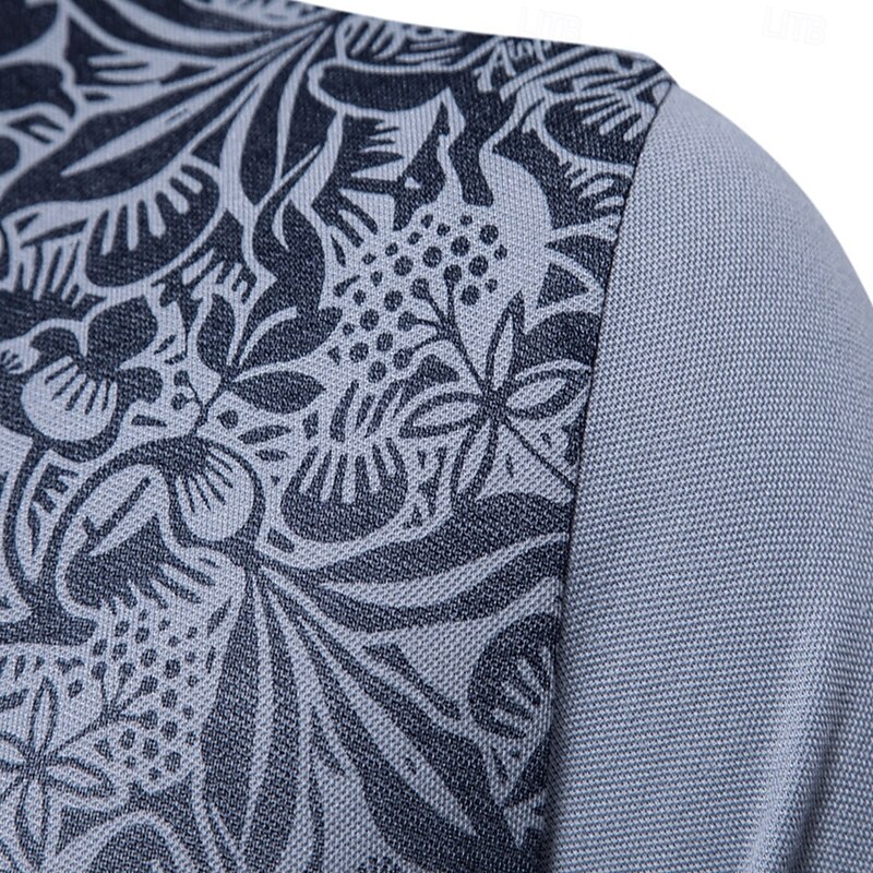 Men's Polo Knit Polo Sweater Formal Work Turndown Short Sleeve Floral Buttons Printing Spring Denim Blue White Navy Blue Green Khaki Light Blue Polo3