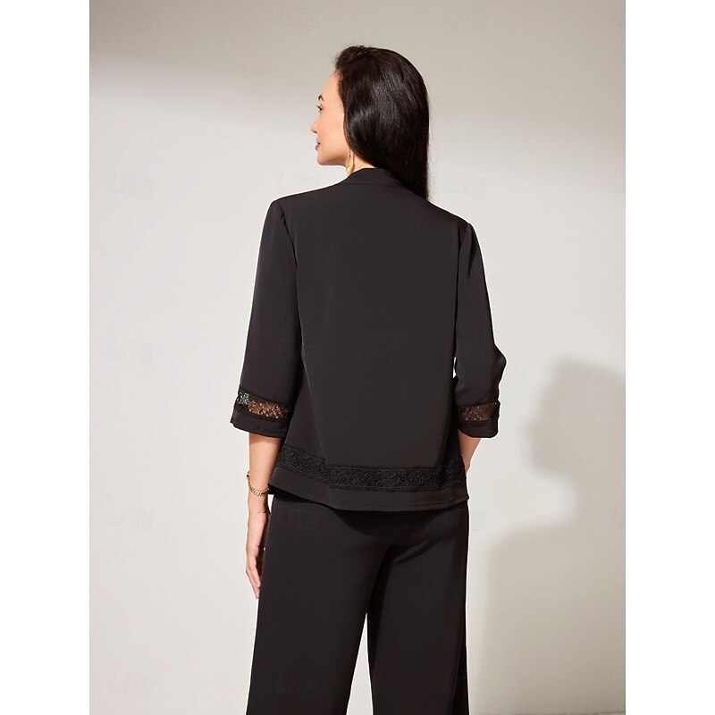 Women's Blouse Solid Color Stylish Modern Sleeveless Crew Neck Work Lace Eyelet Black Summer Spring Fall2