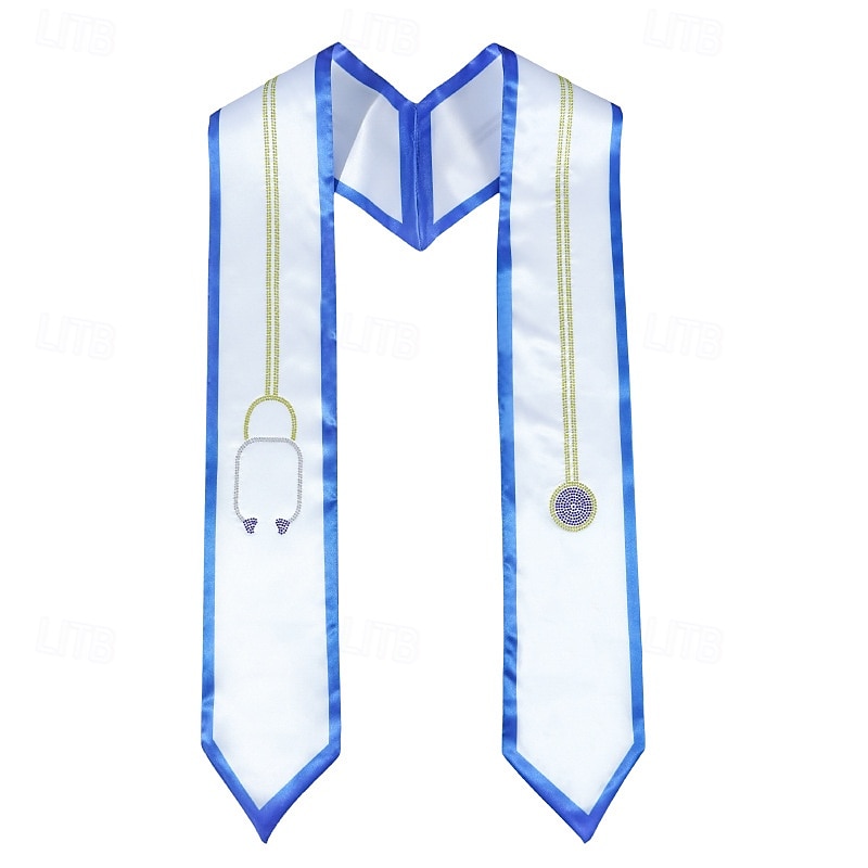 Unisex Graduation Stole, Plain Graduation Sash, Honor Stole for Students, Double Layer Satin Sash with Rhinestone, Nurse Doctor Ceremony Stole3