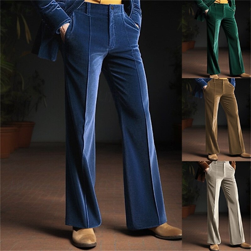 Retro Vintage 1970s Trousers Bell Bottom Pants Flared Trousers Hippie Disco Solid Color Fancy Dress Men's Masquerade Party Dailywear Pride Parade Adults' Pants