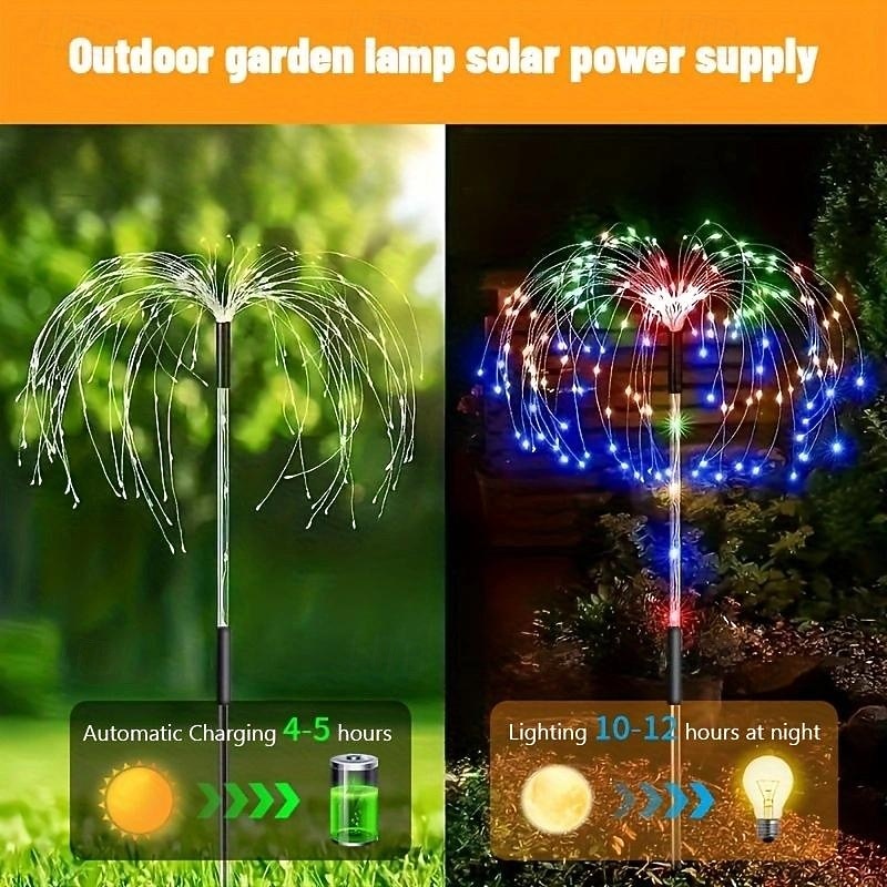 4 Heads Led Outdoor Solar Lights Fireworks Lights With 480 Beads, Courtyard Garden Path, Lawn, Wedding Party, Festive Atmosphere, Decorative Lights4