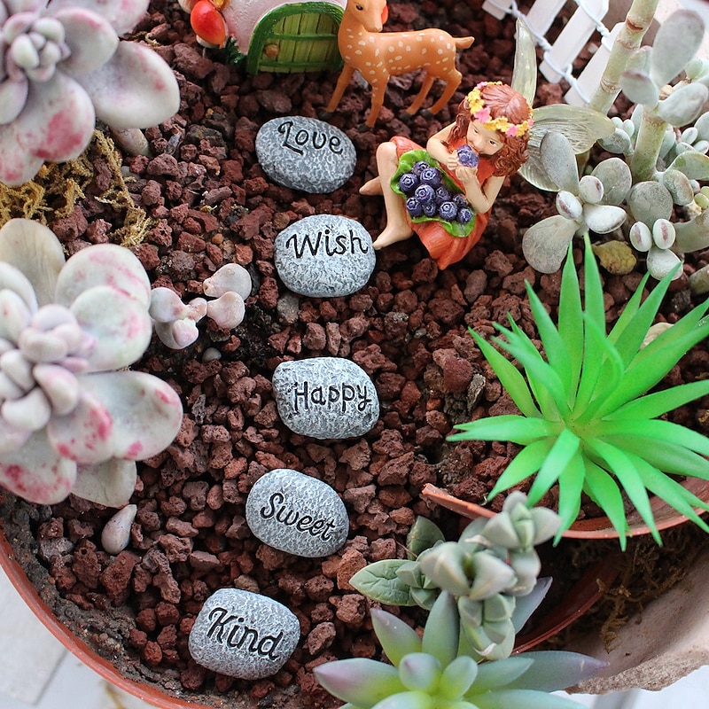 5pcs, Resin Mini Pebbles, Micro Mini Stones, Decoration Like Mini Garden Figurines, Suitable for Diy Fairy Garden Miniature Moss Landscape
