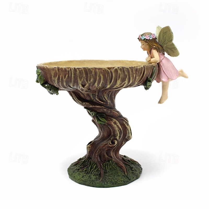 Fairy Garden Statue Bird Feeder Fairy Figurine Resin Sculpture for Courtyard Yard Outdoor Home Crafts, Bird Feeders for Outside Garden Sculptures Statues Figurine Decorations Bird Feeder Gift4