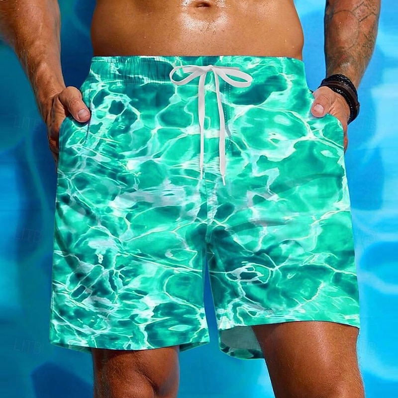 Men's Ocean Waves Swim Trunks Swim Shorts Board Shorts Mid Waist Streetwear Hawaiian Beach Vacation Wear Side Pockets Mesh Lining Elastic Drawstring Waist Designer Clothing Apparel4