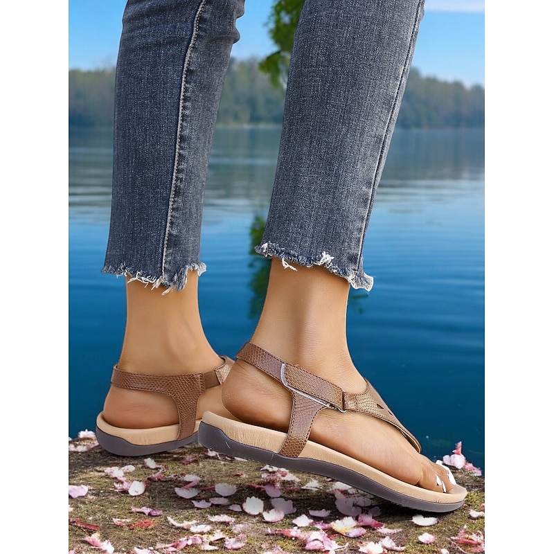 Women's Breathable Cutout Thong Sandals - Comfortable Adjustable Faux Leather Summer Shoes, Ideal for Casual Outdoor Activities3