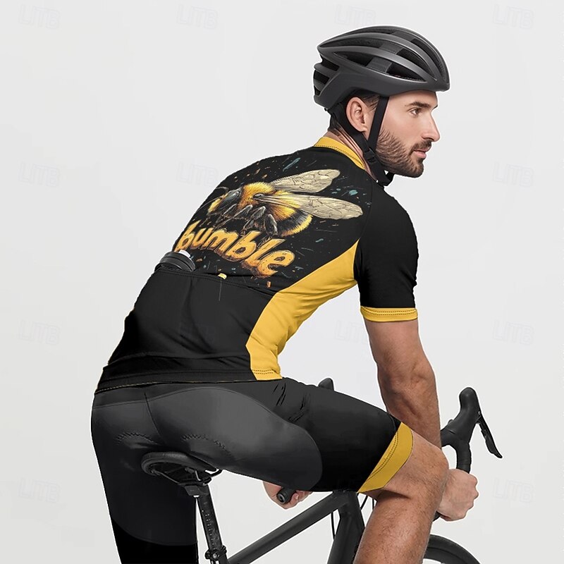 Men's Cycling Jersey Bee Short Sleeve Bike Tee Tshirt Jersey with 3 Rear Pockets Mountain Bike MTB Quick Dry Anatomic Design Wicking Breathable Sports Black Clothing Apparel4