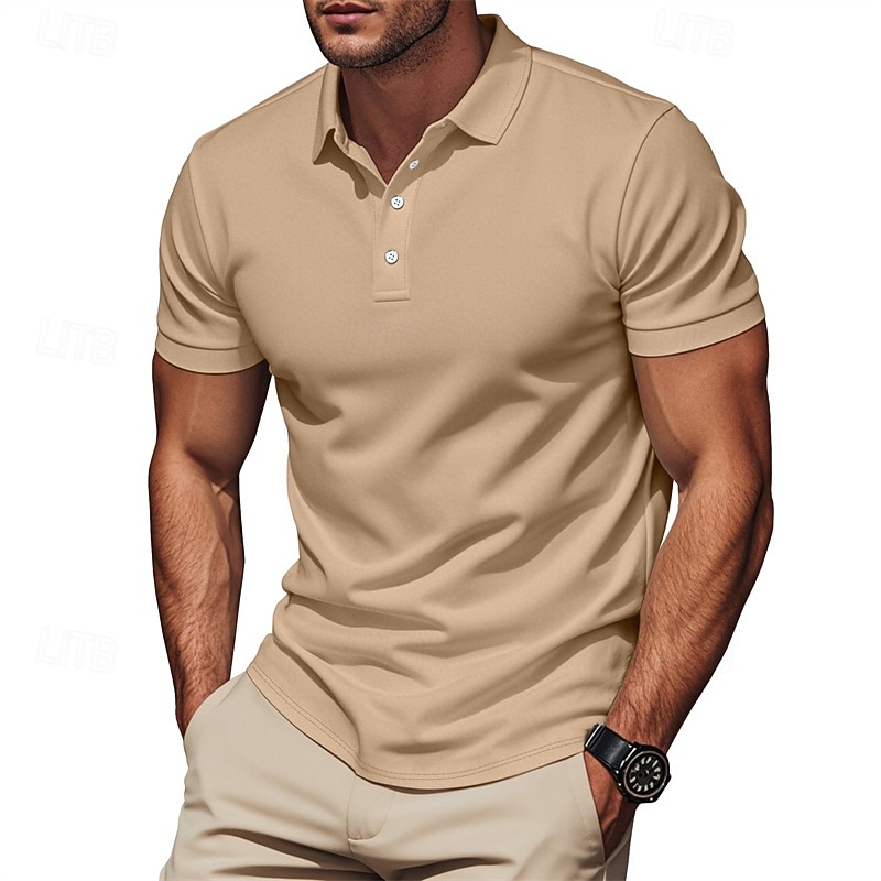 Men's Golf Shirt Golf Polos Shirts Work Casual Lapel Short Sleeve Basic Modern Plain Buttons Summer Regular Fit Black Blue Brown Khaki Army Green Gray Golf Shirt3
