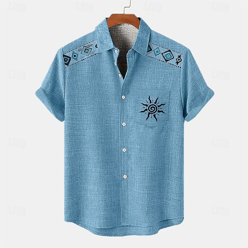 Men's Shirt Linen Shirt Summer Shirt Beach Shirt Vacation Holiday Pink Blue Brown Green Short Sleeve Collar Summer Clothing Apparel