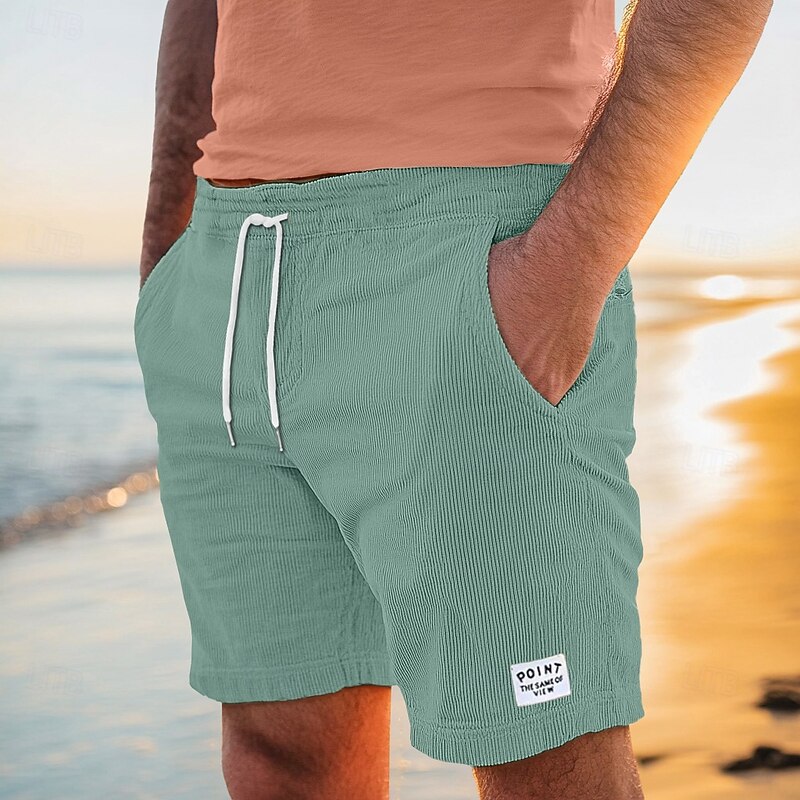 Men's Shorts Casual Shorts Corduroy Shorts Pocket Drawstring Elastic Waist Plain Comfort Soft Knee Length Outdoor Casual Daily Vacation Fashion Black Blue Micro-elastic3