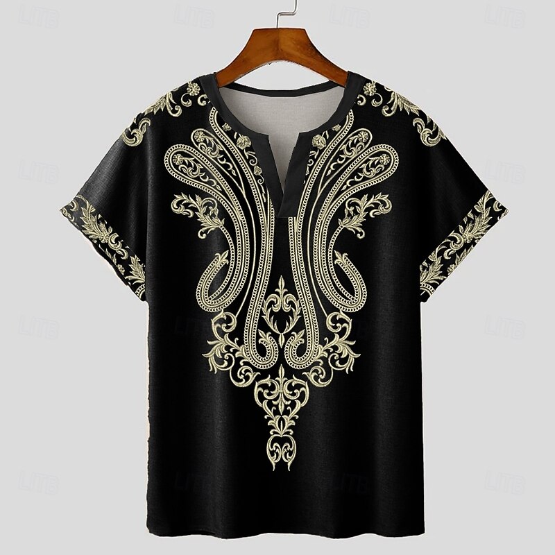 Men's Bandana Print T shirt Tee Short Sleeve T shirt 3D Print V Neck Shirt Designer Boho Vacation Daily Black Blue Summer Spring Clothing Apparel Normal S M L XL XXL XXXL2