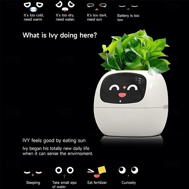 1 PCS Smart Flowerpots, Smart Pet Planter, Ai Planter, Intelligent Flowerpots, Multiple Expressions, 7 Smart Sensors, and Ai Chips Make Raising Plants Easy and Fun for Living Room, Plant-Free3