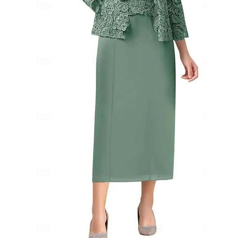 Dress Sets Mother of the Bride Dress Wedding Guest Elegant Simple Scoop Neck Floor Length Polyester Long Sleeve with Solid Color3