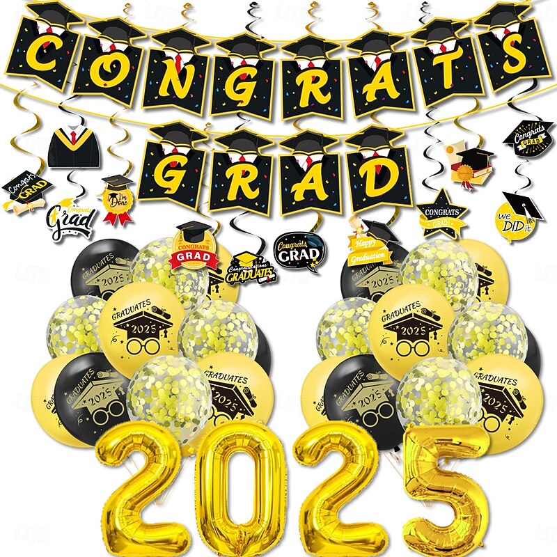 2025 Graduation Party Decorations, Graduate Themed Banner, Spiral Hanging Decorations, Balloon Set for Graduation Ceremony Celebration