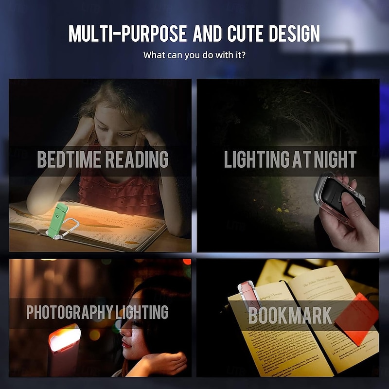 USB Rechargeable Book Light for Reading in Bed Clip-on LED Reading Lamps Portable Bookmark Lights for Kids Book Lovers Warm White Brightness Adjustable for Eye Protection (Pink White Black Blue)3