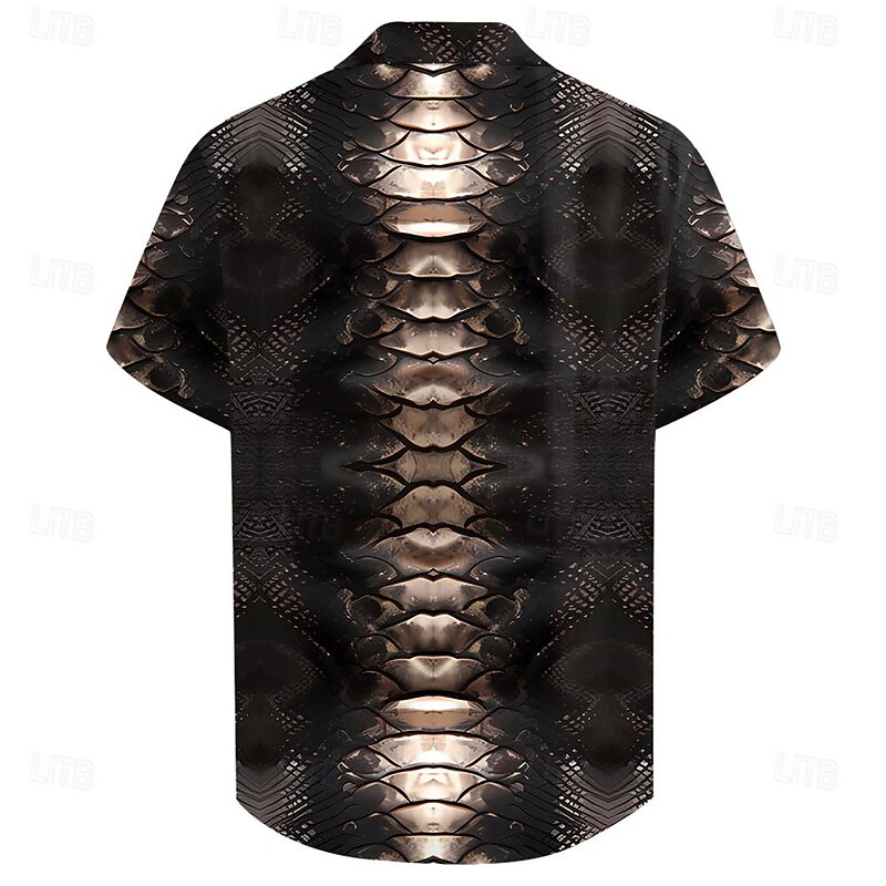 Men's Snake Skin Pattern Shirt Button Up Shirt Short Sleeve Casual Dark Vacation Daily Evening Party Summer Turndown Collared Shirts Buttons Print Black Brown3