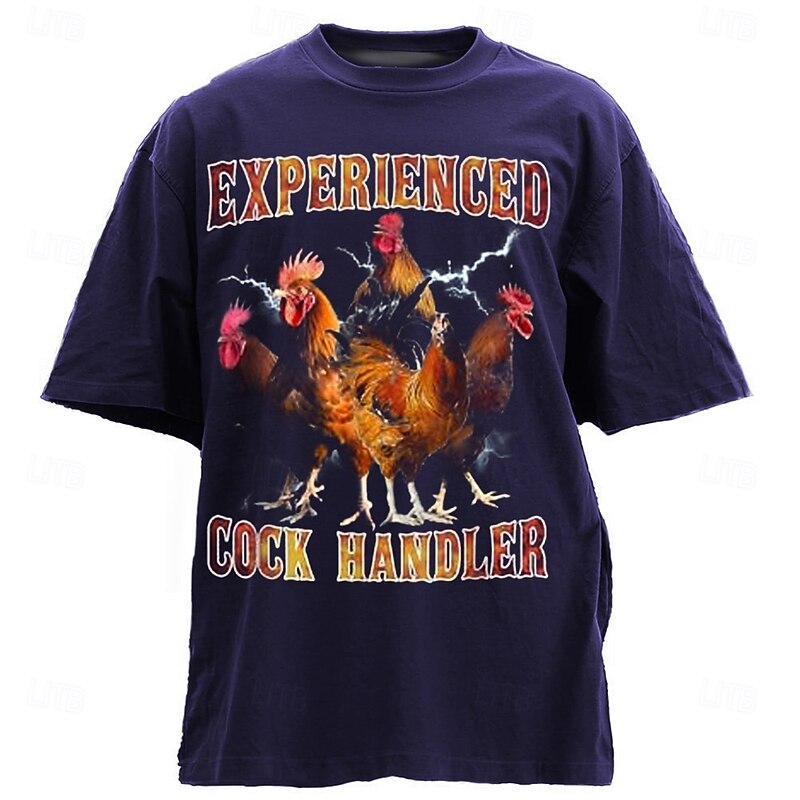 Men's Funny Graphic T-Shirt: Experienced Cock Handler Rooster Pun Design Tee2