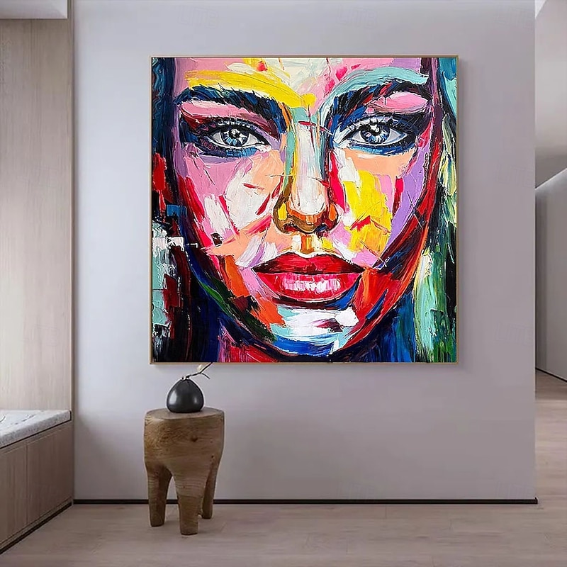 Firgure oil painting handmade Oversize Acrylic women face painting Handmade Painting Large Picture Canvas Acrylic Painting Hand Painted Covered POP ART oil painting pattle knife face paintings2
