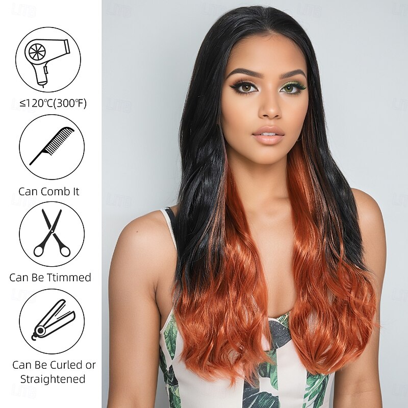 Synthetic Wig Wavy Curly Weave Layered Haircut With Bangs Machine Made Wig 28 inch A1 Synthetic Hair Women's Classic Color Gradient Highlighted / Balayage Hair Brown