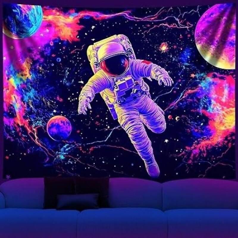 Blacklight Tapestry Glow in the Dark Glow Party UV Reactive Planet Universe Astronaut Trippy Misty Nature Landscape Hanging Tapestry Wall Art Mural for Living Room Bedroom