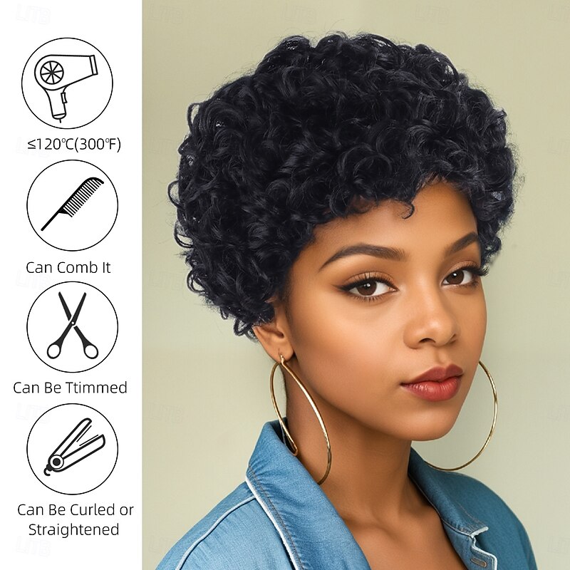 Synthetic Wig Bouncy Curl Curly Weave Bob Asymmetrical Machine Made Wig 10 inch A1 Synthetic Hair Women's Fashionable Design Classic Comfortable Black