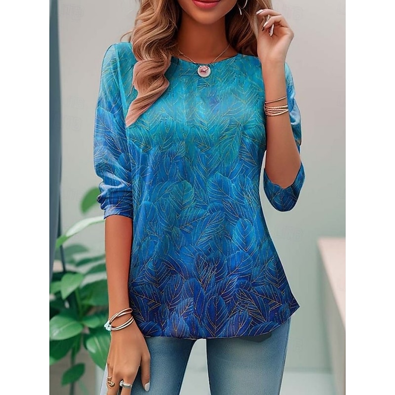 Women's T Shirt Floral Fashion Modern Long Sleeve Crew Neck Regular Tops Daily Print Black Blue Purple Orange Summer3