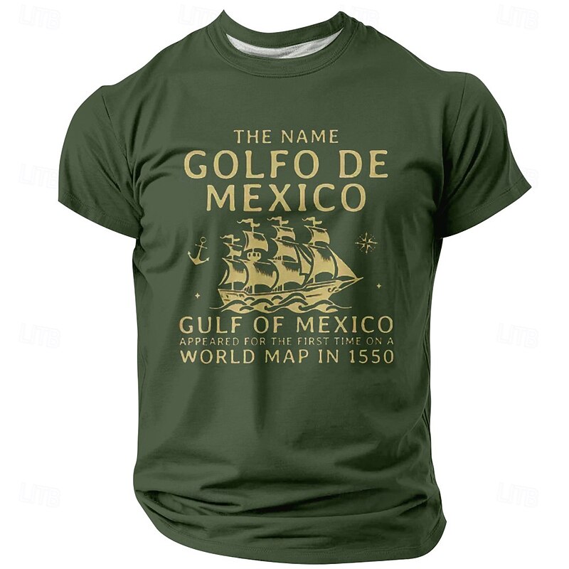 Men's Short Sleeve Graphic T-Shirt: Golfo de Mexico 1550 World Map History Design2