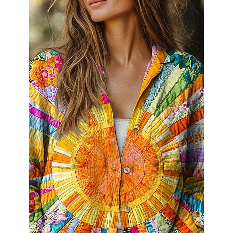 Women's Shirt Button Down Tunic Shirt Collar Long Sleeve Ombre Graphic Casual Regular Tops Work Daily s Print Orange Spring Fall Winter2