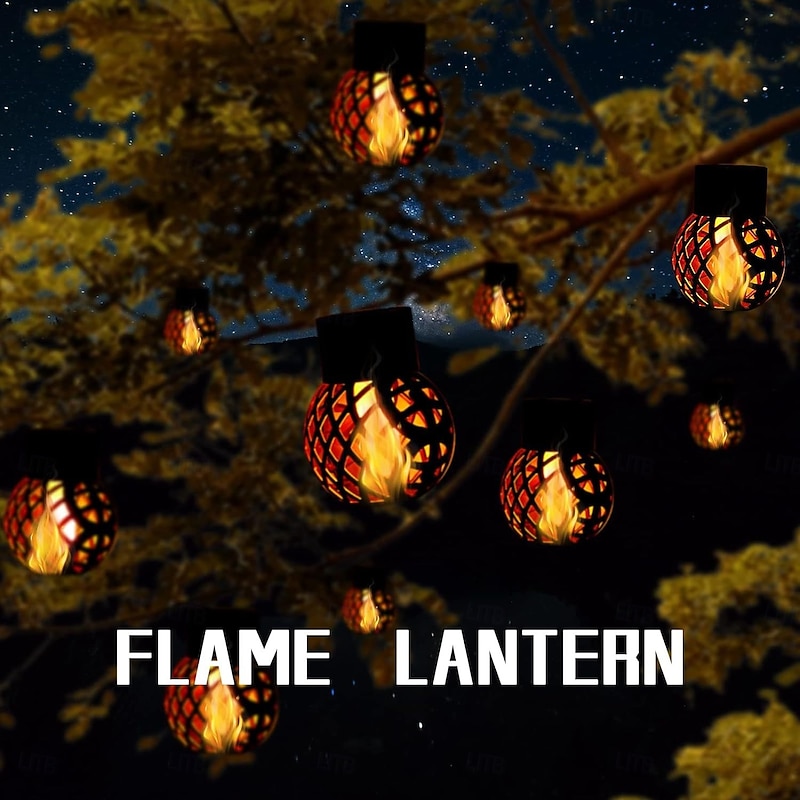 4 Pcs Led Outdoor Solar Lights Patio Lights Powered Small Hanging Ball Flame Lamp Hollow Hanging Lamp Tree Branch Atmosphere Led Lamp Courtyard Garden Pendant Light