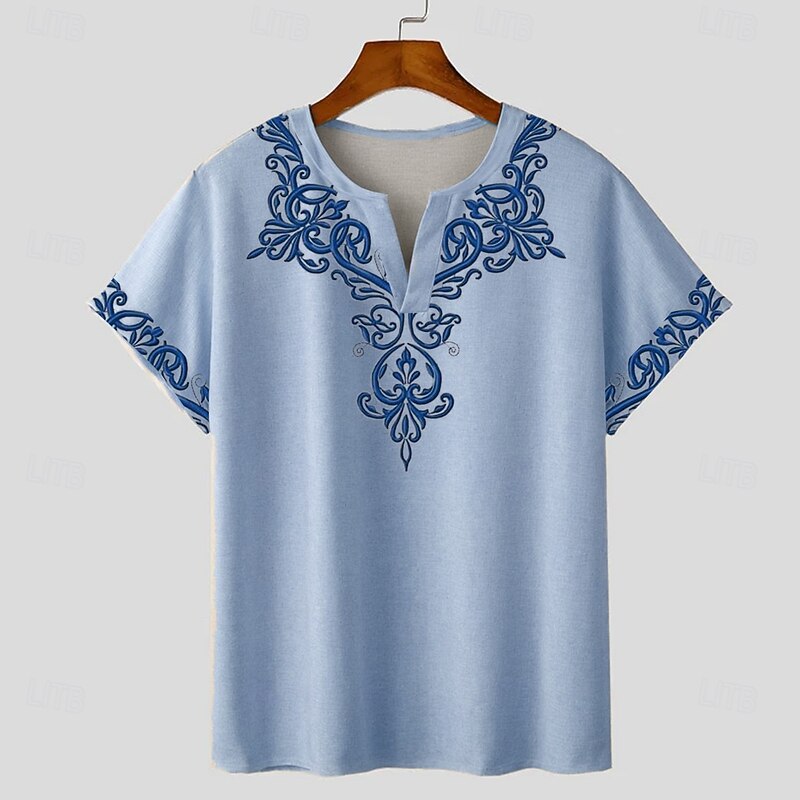Men's Bandana Print T shirt Tee Short Sleeve T shirt 3D Print V Neck Shirt Designer Boho Vacation Daily Light Blue Khaki Gray Summer Spring Clothing Apparel Normal S M L XL XXL XXXL2