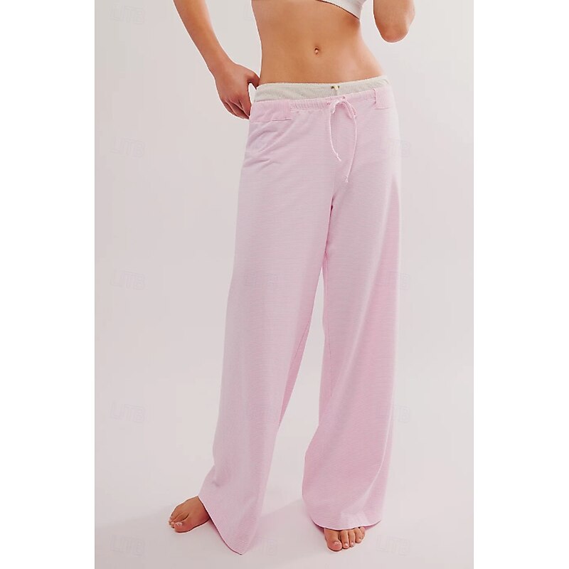 Women's  Slacks Casual Full Length Natural Striped Elastic Waist Comfy Outdoor Comfortable Vacation Street Black Pink Light Grey Dark Gray Summer Regular Fit2