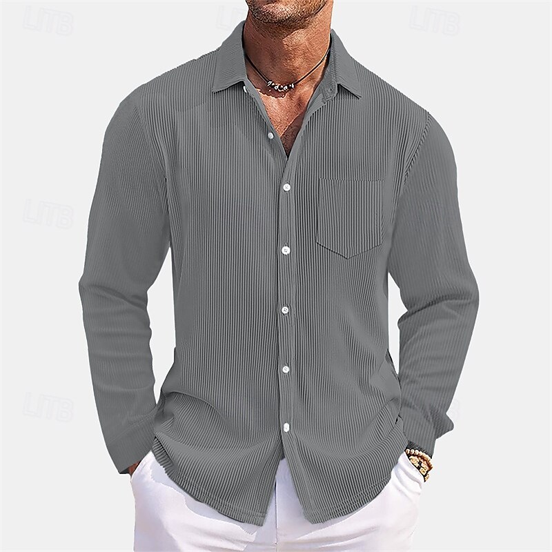 Men's Shirt Summer Shirt Casual Shirt Beach Shirt Button Up Shirt Black White Red Dark Navy Sky Blue Long Sleeve Plain Lapel Vacation Hawaiian Pocket Clothing Apparel Polyester Fashion Casual2