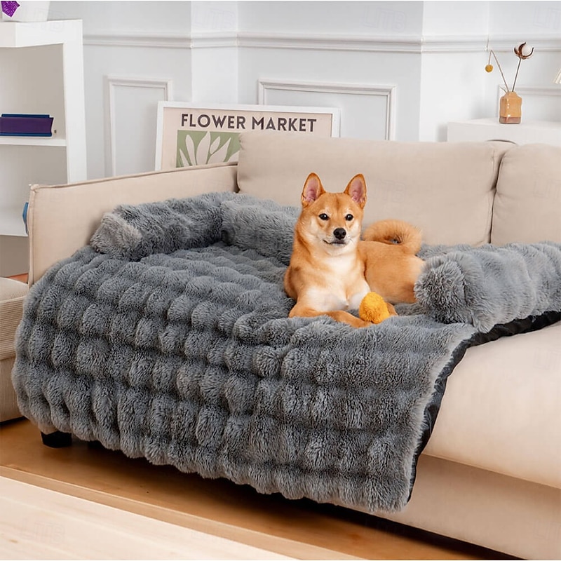 Calming Dog Bed Mat, Fluffy Fuzzy Couch Cover for Sofa, Furniture Protector with Removable Washable Cover for Large Medium Small Dogs and Cats
