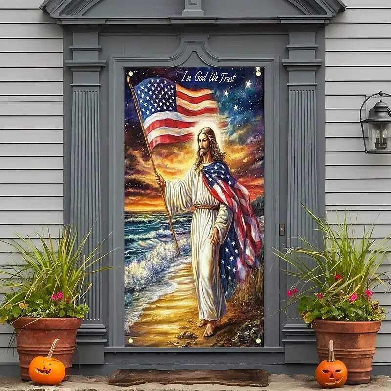 4th of July Independence Day Door Decorations Door Covers Jesus American Door Tapestry Door Curtain Decoration Backdrop Indoor/Outdoor Door Banner for Front Door Farmhouse2