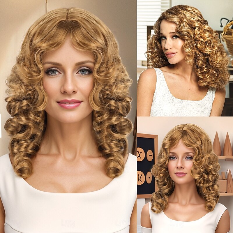 Synthetic Wig Wavy Curly Weave Asymmetrical With Ponytail Machine Made Wig 20 inch A1 Synthetic Hair Women's Classic Comfortable Color Gradient Blonde