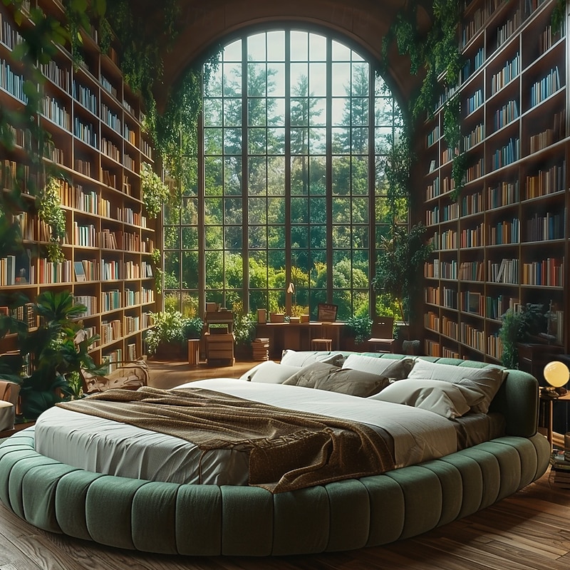 Landscape Forest Bookshelves Hanging Tapestry Wall Art Large Tapestry Mural Decor Photograph Backdrop Blanket Curtain Home Bedroom Living Room Decoration