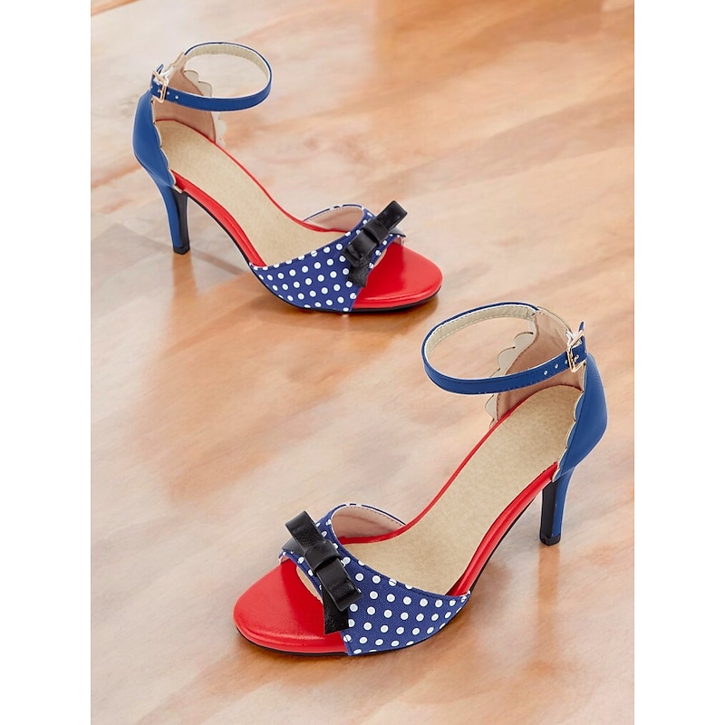 Women's Vintage Polka Dot Peep Toe High Heels – Retro 1950s Ankle Strap Sandals with Bow for Parties, Pin-Up Fashion and Special Occasions4