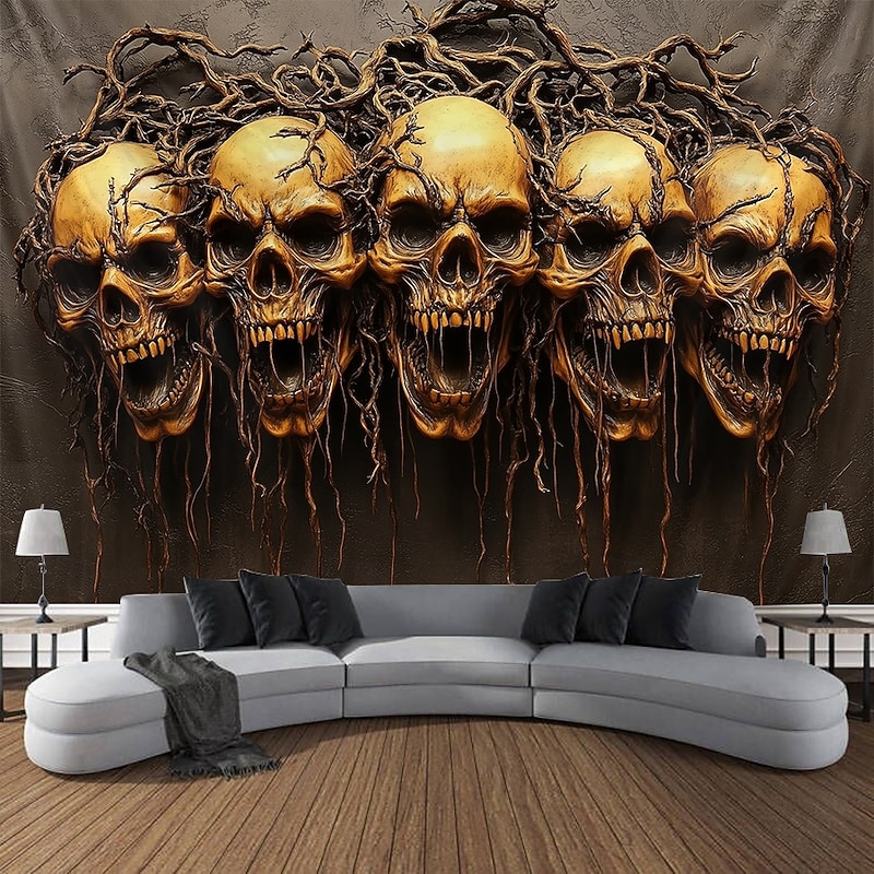 Halloween Trippy Skulls Hanging Tapestry Wall Art Large Tapestry Mural Decor Photograph Backdrop Blanket Curtain Home Bedroom Living Room Decoration