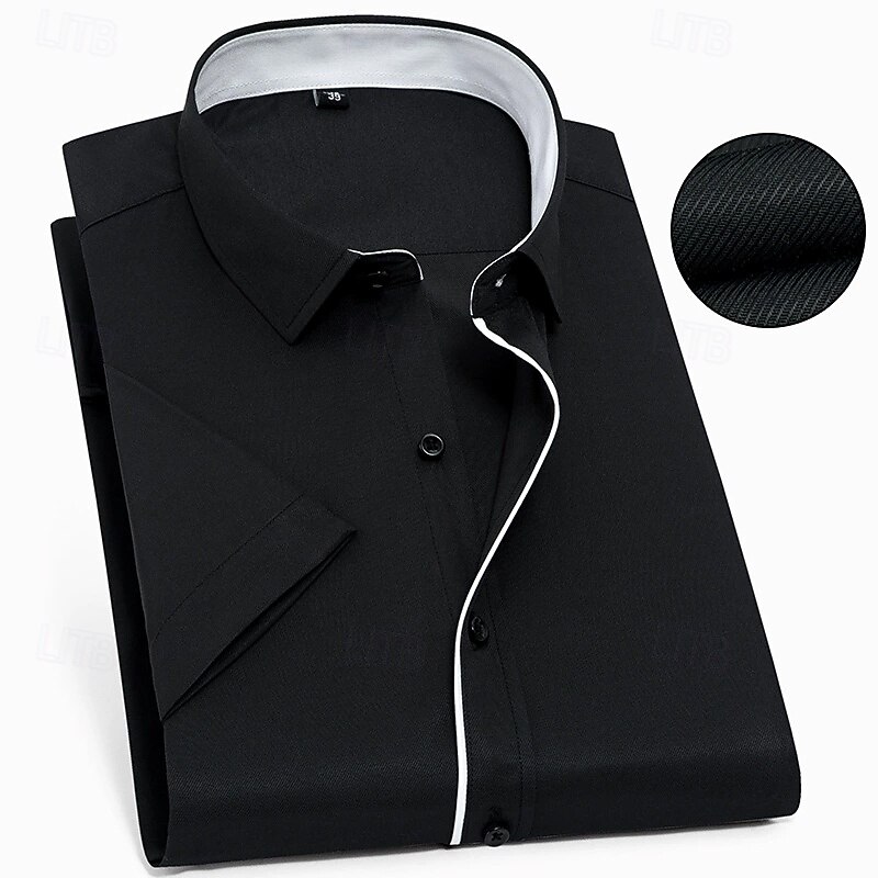 Men's Dress Shirt Non Iron Shirt Plain Wedding Outdoor Black White Blue Sky Blue Short Sleeve Spread Collar Summer Spring Clothing Apparel2