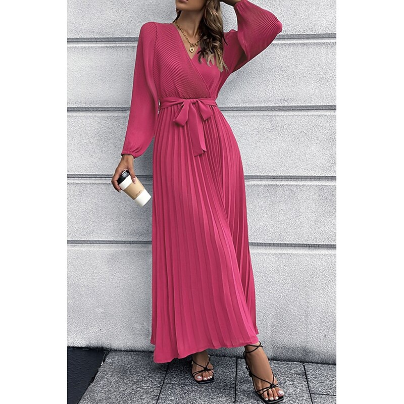 Women's Long Dress Maxi Dress Cocktail Dress Ruched Dress Elegant Fashion Birthday Tea Party Going out Regular Fit Plain Long Sleeve V Neck Black Red Green Summer2