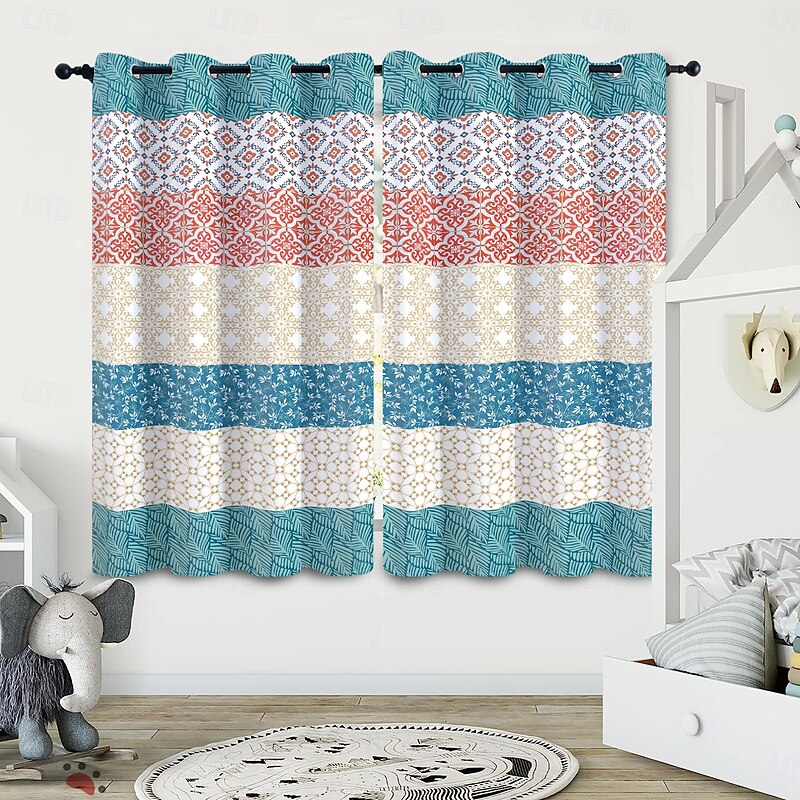 Blackout Curtains Geometric Bohemian Insulation Outdoor Balcony Rest Living Room Home Decoration 2-piece Set 3d Digital Printing Perforated3